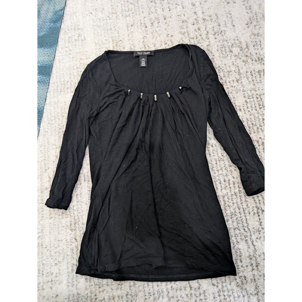 White House Black Market Black Metal Hardware Scoop Neck Top 3/4 Sleeve XXS